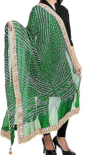 Image of Women's Jaipuri Art Silk Bandhej Rajasthani Bandhani Dupatta with Gota Patti Lace