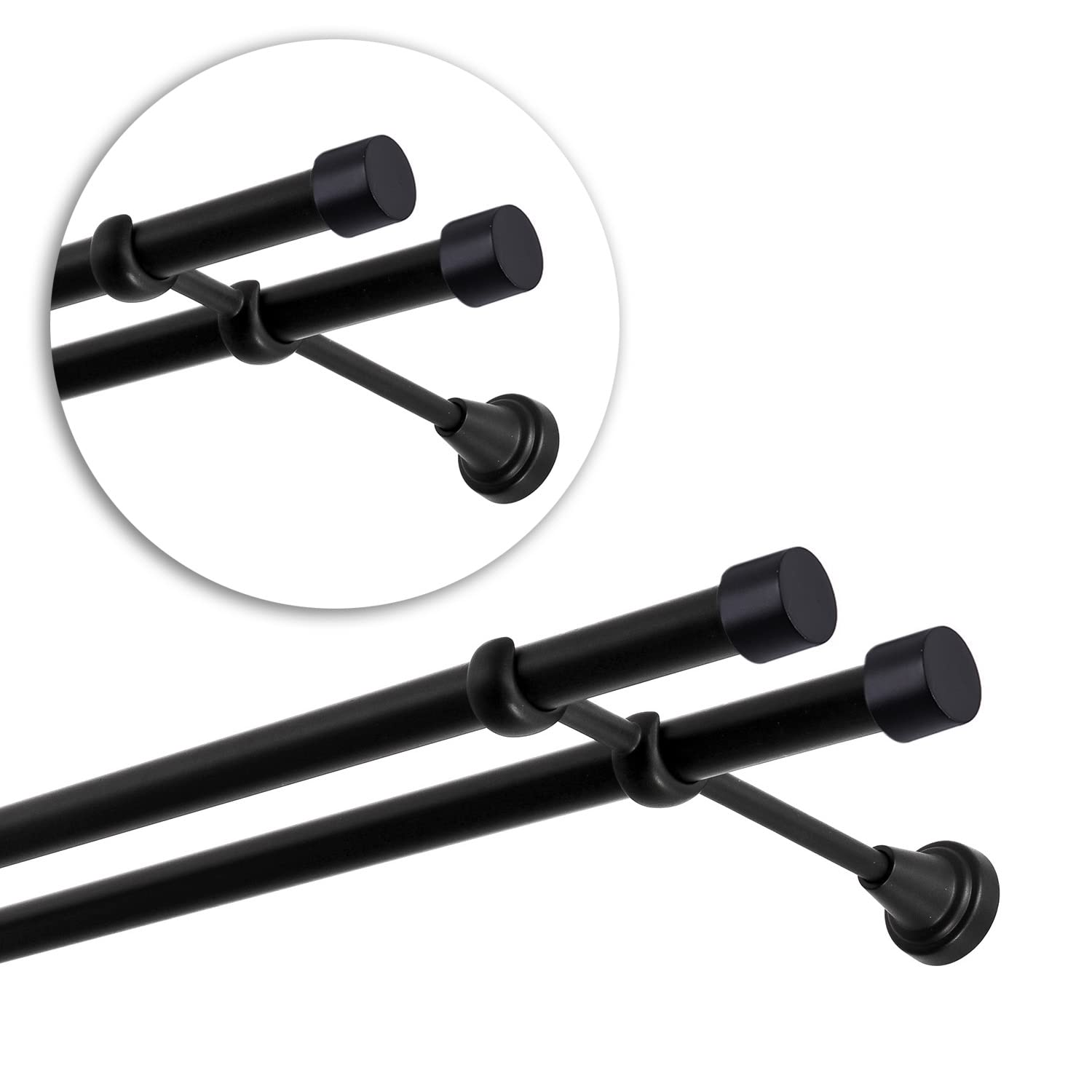 Asta Doppia Per Tende Nera Estensibile - Per Tende Con Occhielli, Oscurante, 76-222 Cm