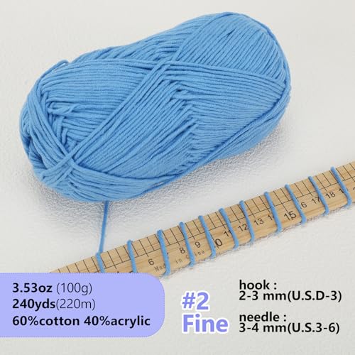 Image of LUCKY BALL Milk Cotton Yarn, 100g / 240 yd 60% Cotton 40% Acrylic #2 Fine Sport Yarn, Soft Crochet & Knitting Yarn for Amigurumi Dolls, Baby Items, Flowers, Hats, Sweaters, Blankets(Light Blue)