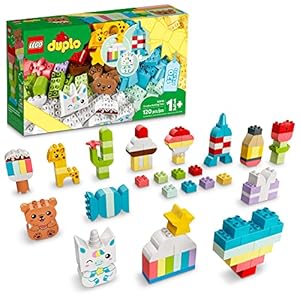LEGO DUPLO Classic Creative Building Time 10978 – Caja de ladrillos, juguete de aprendizaje para niños pequeños y niños de 18 meses, con juguetes de unicornio, corazón y jirafa