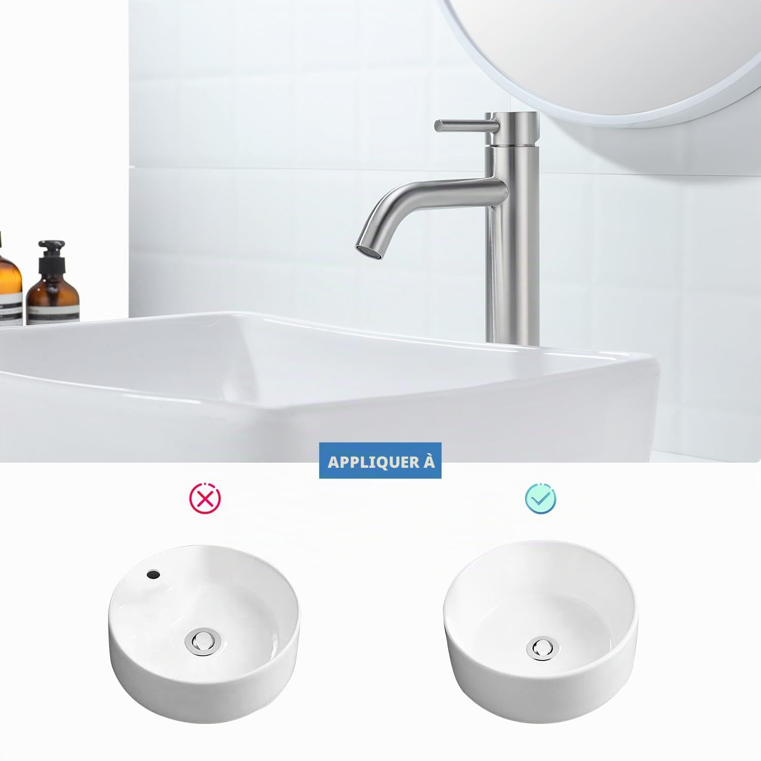 Decaura robinet lavabo salle de bain mitigeur salle de bain haut,robinet vasque à poser avec bec hauteur 186mm eau chaud et froide Brossé Nickel
