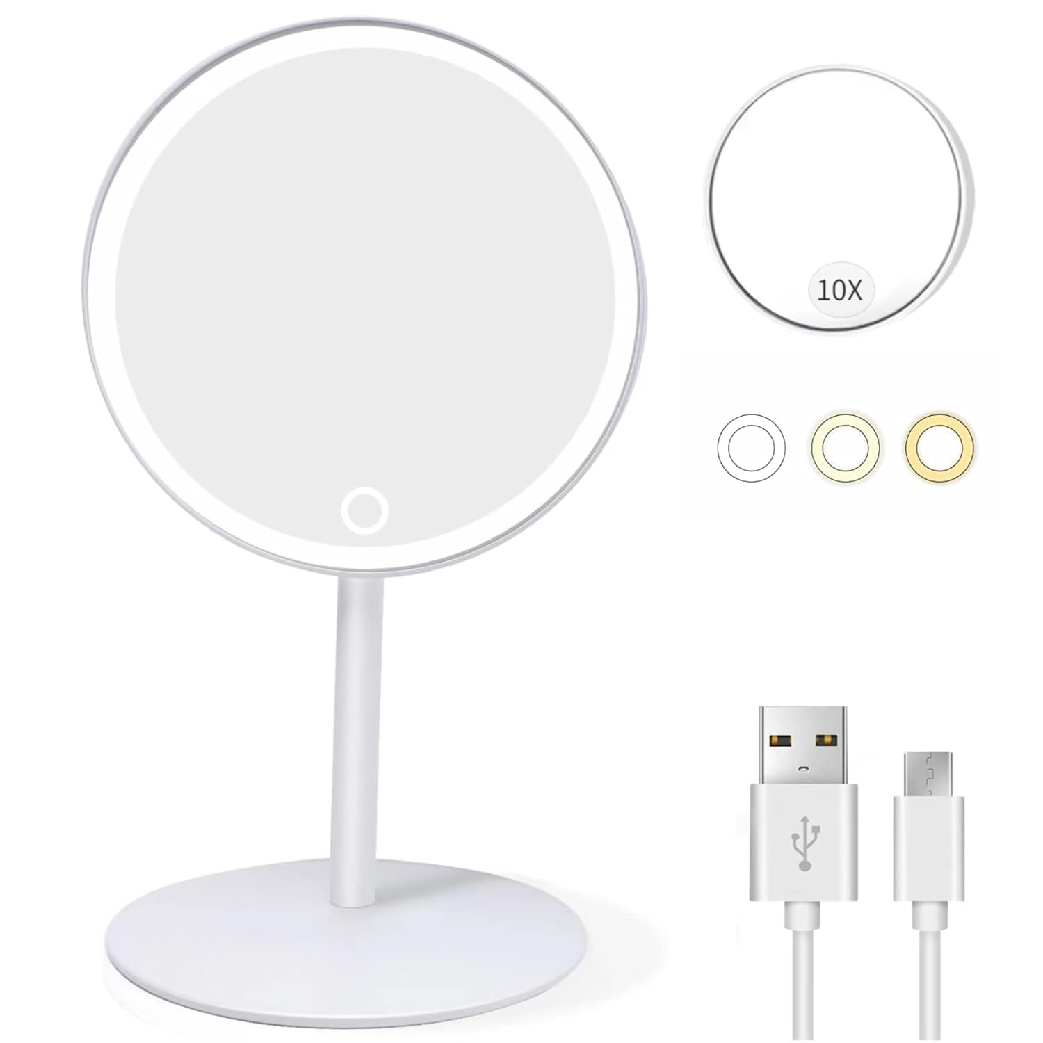 Drumstone [𝟏𝟓 𝐘𝐞𝐚𝐫𝐬 𝐖𝐚𝐫𝐫𝐚𝐧𝐭𝐲 Makeup Mirror Rechargeable - LED Vanity Mirror with Stand, Magnifying Mirror, Dimmable Cosmetic Mirror with 3 Lighting Modes for Perfect Makeup – White-image-32