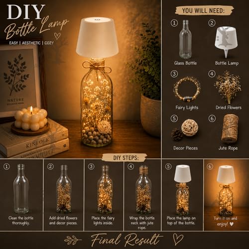 Image of ANKRI Wireless Bottle Lamp LED 3 Colour Light Battery Desk Dimming Night Light Indoor Portable for Cafe Restaurant Home Living Room | 15 cm | White | Long Lasting Battery