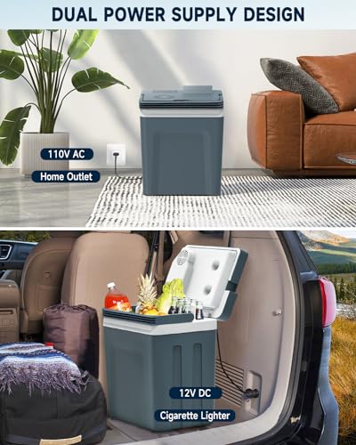 Image of SubSun Electric Cooler and Warmer with Handle，32Quart (30 L) Portable Thermoelectric Fridge， Car Fridge Cooler with 12V DC & 110 AC for Camping, Travel & Picnics,Grey