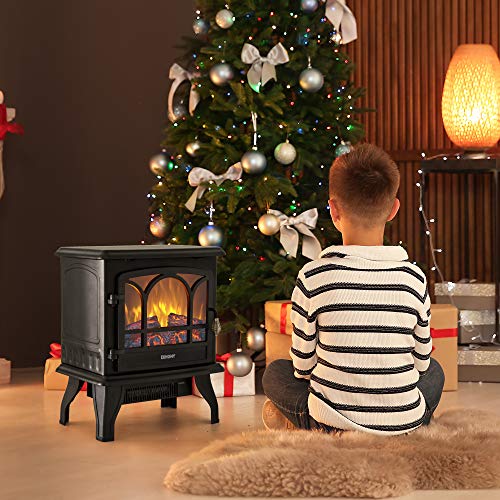 EUHOMY Electric Fireplace Stove , 20" Indoor Electric Fireplace Heater with Realistic Flame Effect, 1400W Space Heater for Quick Installation, Overheat Auto Shut Off Safety Function, CSA Certified