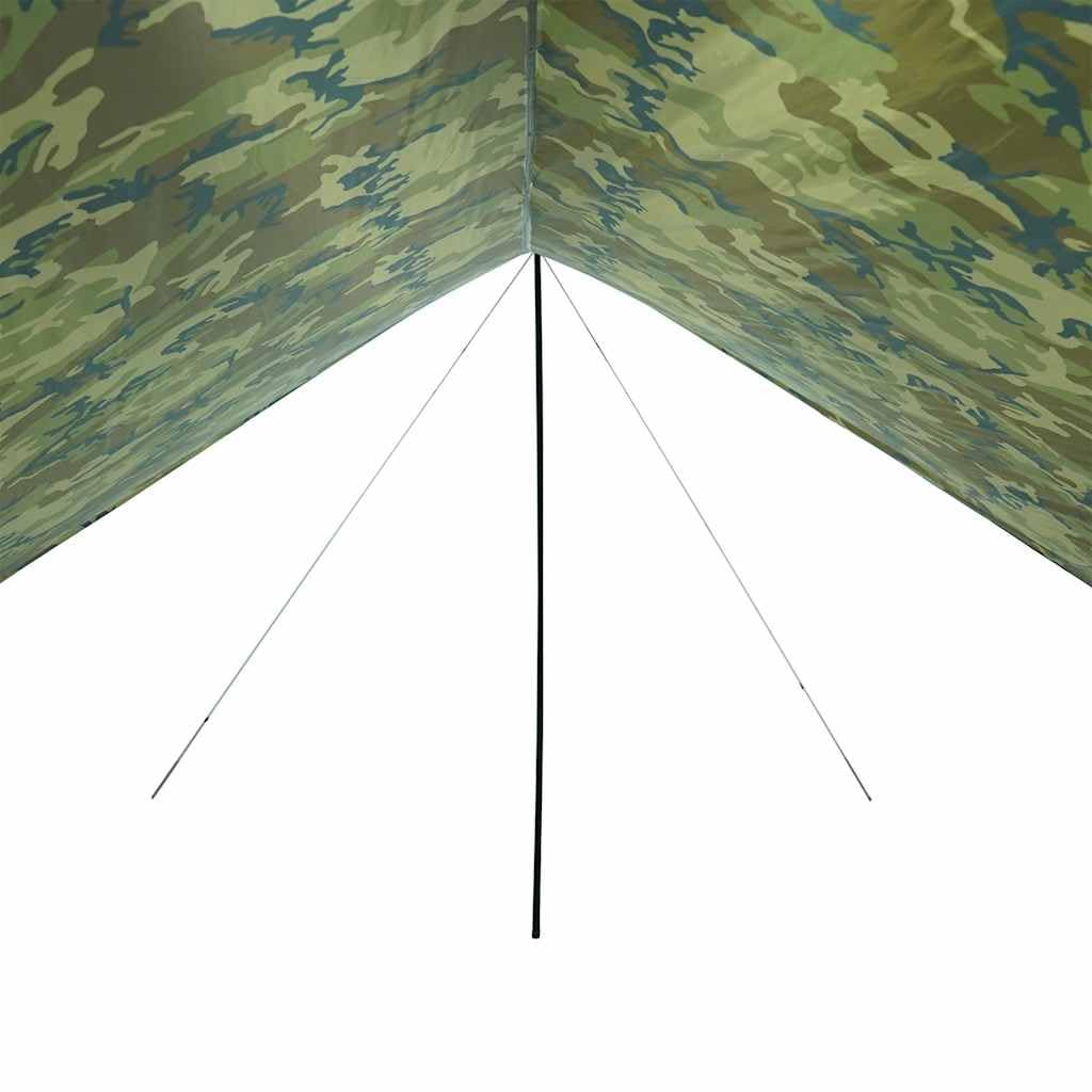 Tarp Olivgrün, Campingplane mit 2 Stangen, 462x306x211 cm, Sonnensegel für Outdoor und Trekking, Zeltplane mit Tragetasche, Regenschutz