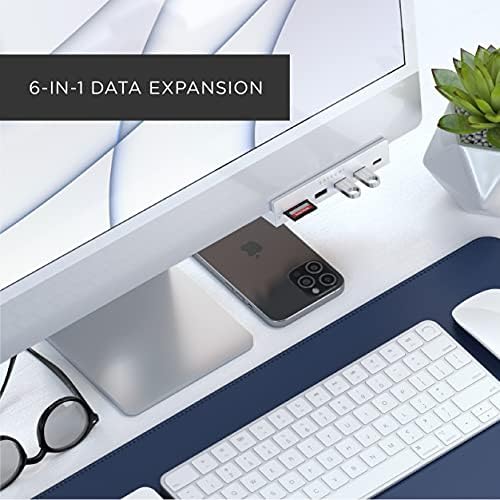 SATECHI USB-C Clamp Hub - USB-C Data Port, USB-A 3.0 Data, Micro/SD Card Reader - Compatible with Apple Studio Display and 2021 iMac 24-Inch. Does Not Fit 2020 iMac and Earlier Models (Silver)