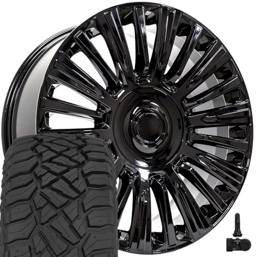 OE Wheels CA92 22 Inch Rims and Tires Fit Escalade Premium Luxury Platimum Style 6x139.7 22x9 Gloss Black - Hollander 4876 - TerraMax RT 285/45-22 (Set of 4)