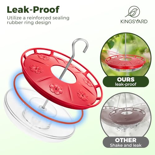 Image of Kingsyard 2 Pack 16 OZ Disc Hummingbird Feeders for Outdoors Hanging, 6 Bee Proof Feeding Ports Leak-Proof Humming Nectar Bird Feeder, Ant Moat Easy Clean, Jelly Oriole Feeders, Garden Decor Gifts
