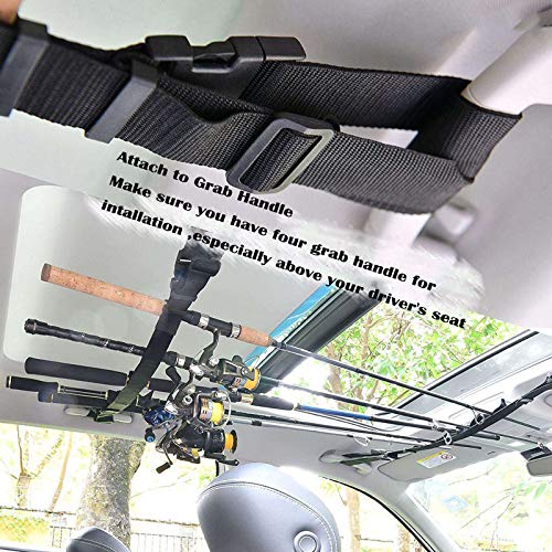 MCJS 2 Pack Car Fishing Rod Holder Adjustable Fishing Pole Holder Belt Straps, 86.6 Inches Vehicle Fishing Pole Rack Fishing Rod Rack Carrier for Car, SUVs and Vans (Black)