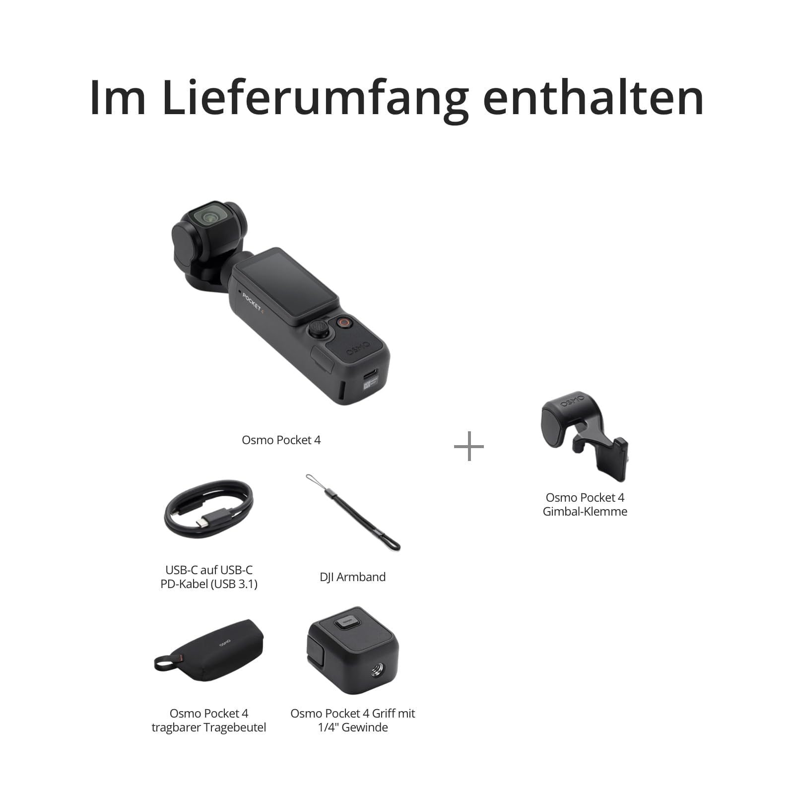 DJI Osmo Pocket 4 mit hülle, Pocket-Gimbal-Vlog-Kamera, 1″ CMOS und 4K/240fps, 3‑Achsen-Stabilisierung, 2 × verlustfreier Zoom, 14‑Stufen-Dynamikumfang für Vlogging, Selfies und Reisen
