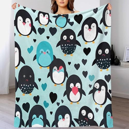 Couverture polaire microfibre 3D pingouins plaid 150x200cm