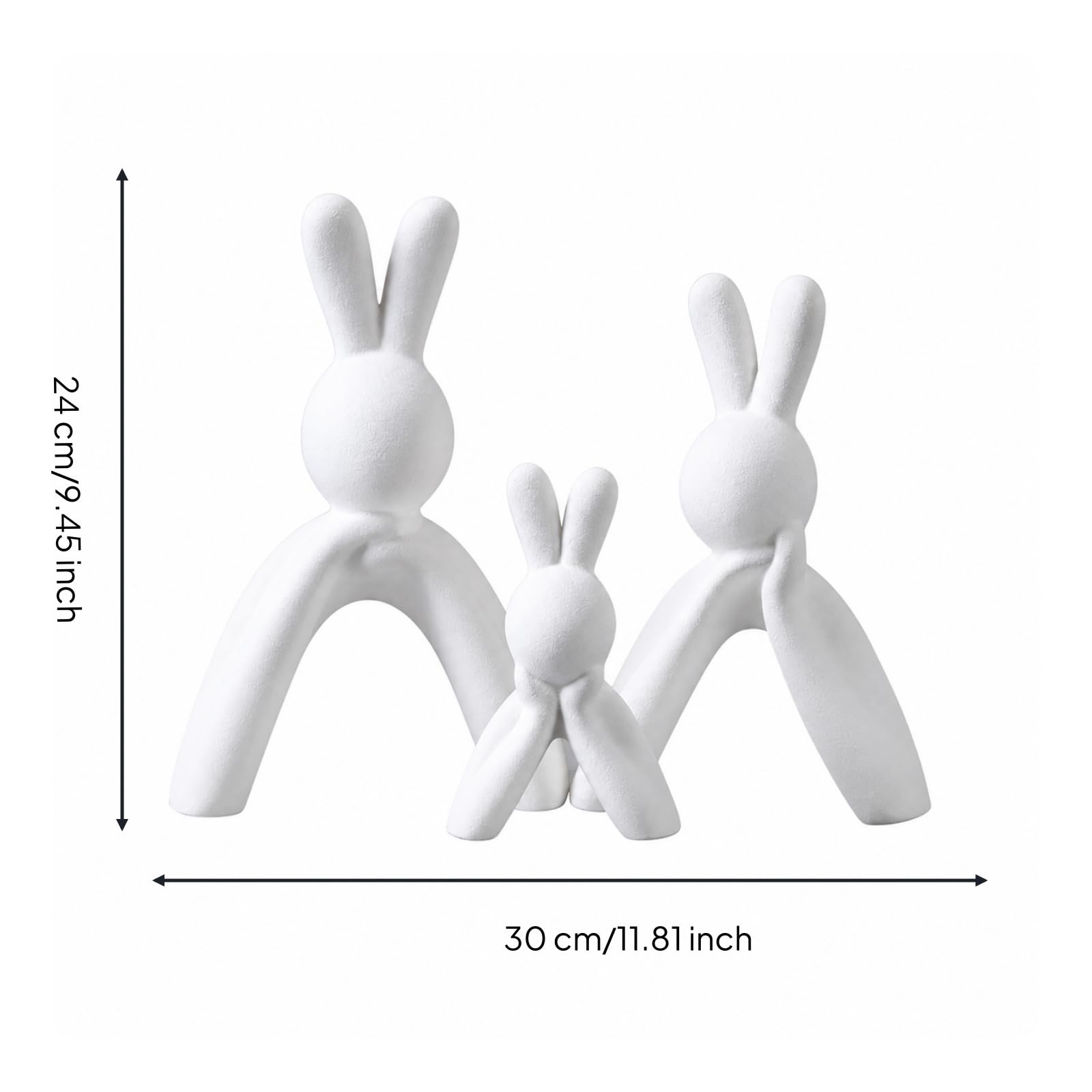 3 Stück Keramisch Hase | Strukturierte Oberfläche, Osterhase, Minimalistisch, Keramikfigur, für Wohnzimmer