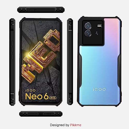 Image of Pikkme iQOO Neo 6 5G Back Cover | Crystal Clear Transparent Back | Ultra Hyrbid | Full Camera Protection | Raised Edge | Bumper Back Case for iQOO Neo 6 5G (Plastic, Black)