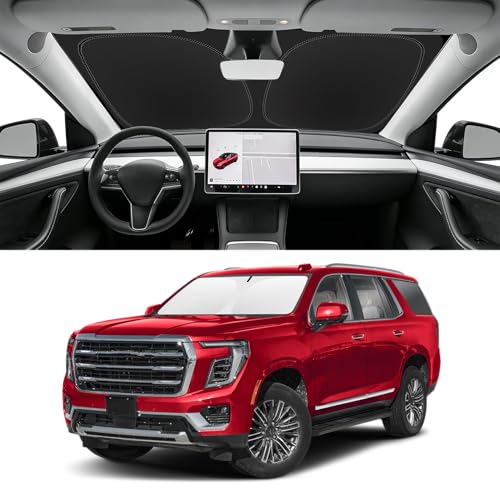 Image of Custom Fit Windshield Sun Shade for GMC Yukon /Yukon XL 2021-2026 | Blocks UV Rays and Sun Heat, Helps Reduce Interior Temperature, Protects Dashboard from Fading, Folds Easily for Storage
