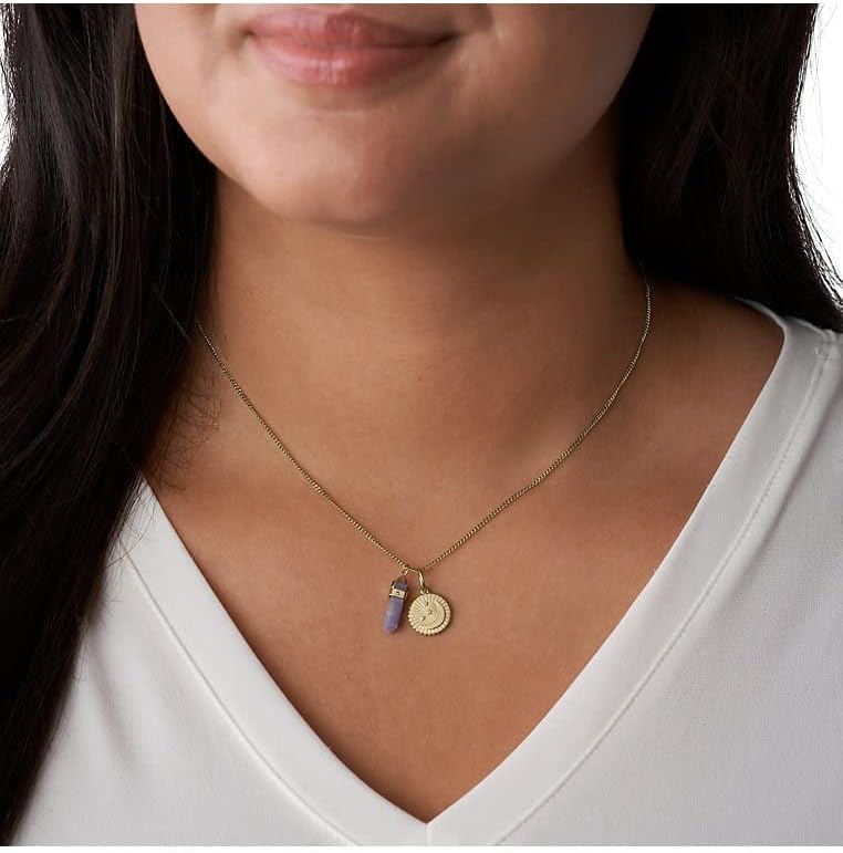 Fossil Women Power Of Crystals Jade Pendant Necklace, One Size, Stainless Steel