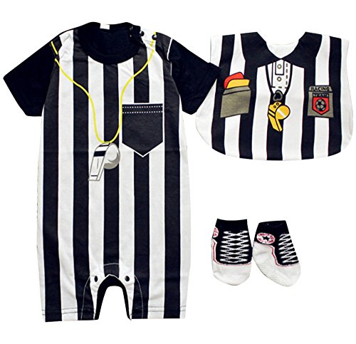 FANCYBABY Baby Toddler Referee Romper Bib Socks Shoe Shirt Outfit Set