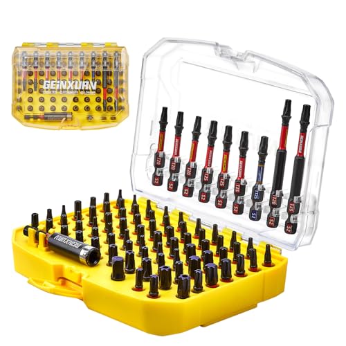 GEINXURN 83 Pièces Coffret d’embouts de Tournevis Torx en Acier S2 Magnétique Torx à Trou Embouts de Vissage 1/4