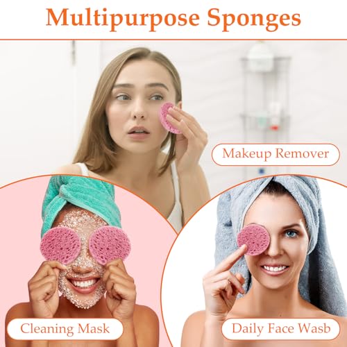 80 Stück Gesichtsschwämm, Zellulose Abschminkpads, Komprimierte Gesichtsschwämme, Naturschwamm für Tägliche Hautpflege und Make up Entferner Gesi