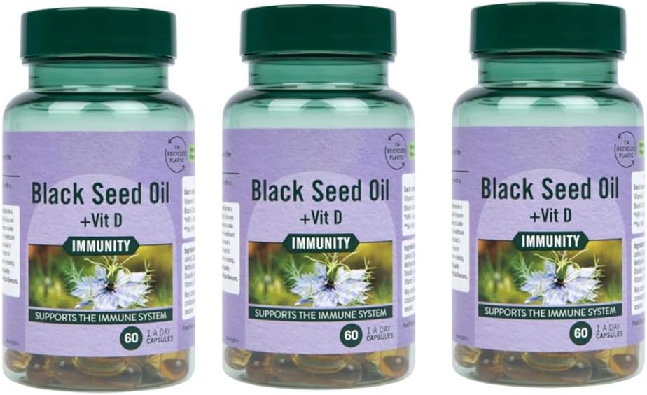 H and B, Premium Black Seed Oil Capsules - High Potency, Aids in Digestive Health, Immune Support & Brain Function - 60 Count (Pack of 3,Total 180 Tablets)