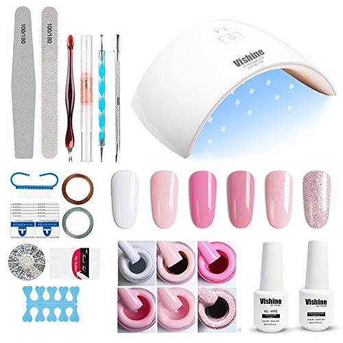 Gel Nail Polish Starter Kit - 6 Colors Gel Polish Set Base Top Coat, 36W LED Nail Dryer Lamp with Full DIY Gel Manicure Nail Tools by Vishine 8ml #C003