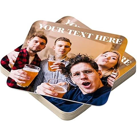 Personalized Beer Mats Photo Coasters Drinks Mats Pack of 12 - Cardboard - Add Photo Text Cover
