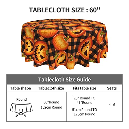 Pzoyubi Halloween Tablecloth Orange Pumpkin Plaid Tablecloth Washable Round Tablecloth 60 Inch Reusable Table Cloth For Home Party Dining Table Decor #TOP2