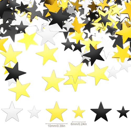Image of HESTYA 60g star Confetti Glitter Star Table Confetti Metallic Foil Stars for Party Wedding Festival Decorations(Silver Gold Black,10mm and 6mm)