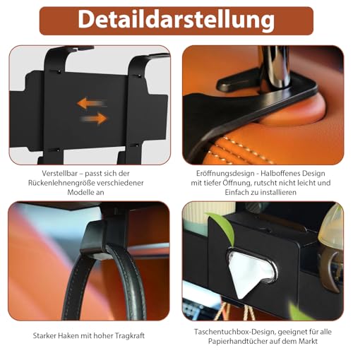 Kopfstütze Becherhalter Auto Rücksitz Organizer Einstellbarer - Autositz Organizer Mit 2 Becherhaltern Getränkehalter & Becherhalter Auto Car Organizer Geeignet für Tissue Getränke Lagerung
