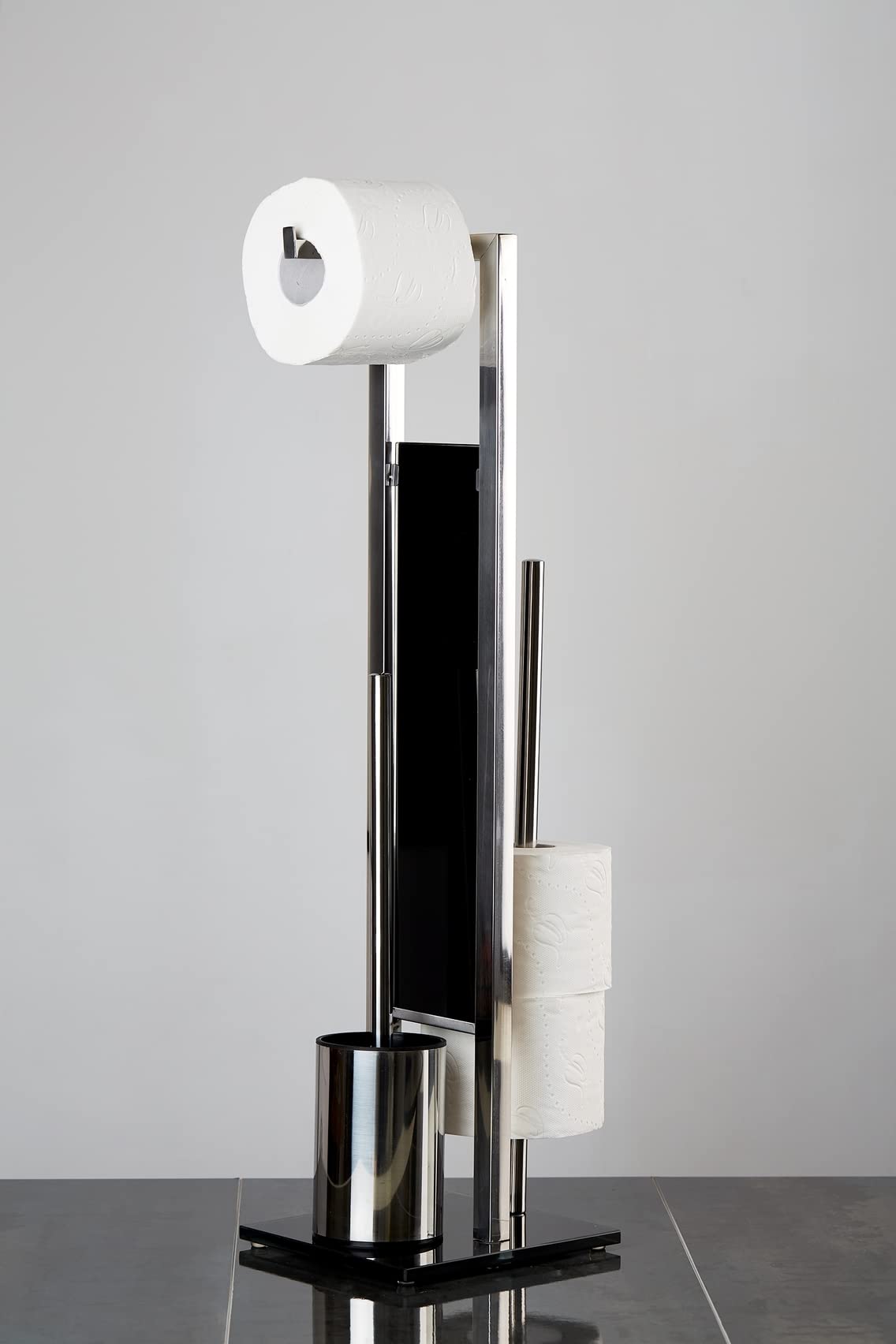 Porta Carta Igienica Con Scopino | Acciaio Inox | Senza Foratura | Con Scaffale Per Oggetti - Foto 13