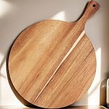ZeQi Round Acacia Wood Cutting Board with Handle 16''x12'' /Charcuterie Board/Pizza Board/Serving Board for Cheese, Bread, Vegetables & Fruits (Round)