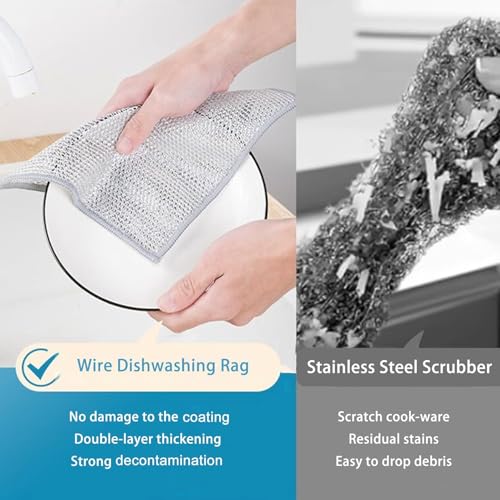 Image of 10-Piece Steel Wire Dishwashing Cloth Set - Non-Scratch Double-Layer Scrub Pads for Cleaning Dishes, Sinks & Stove Tops - Wet & Dry Use Kitchen Rags
