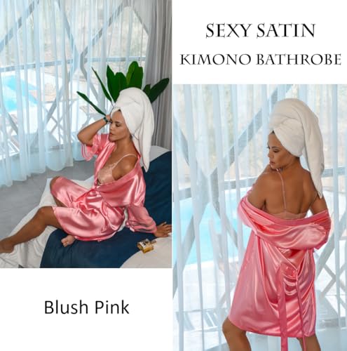 Image of Ekouaer Women's Satin Robe Silk Kimono Bathrobe Bridesmaid Wedding Bridal Party Robes 3 /4 Bell Sleeve Sleepwear S-XXL
