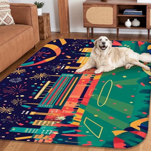 Tapis paysage urbain pour salon et bureau au motif terrain de football festif