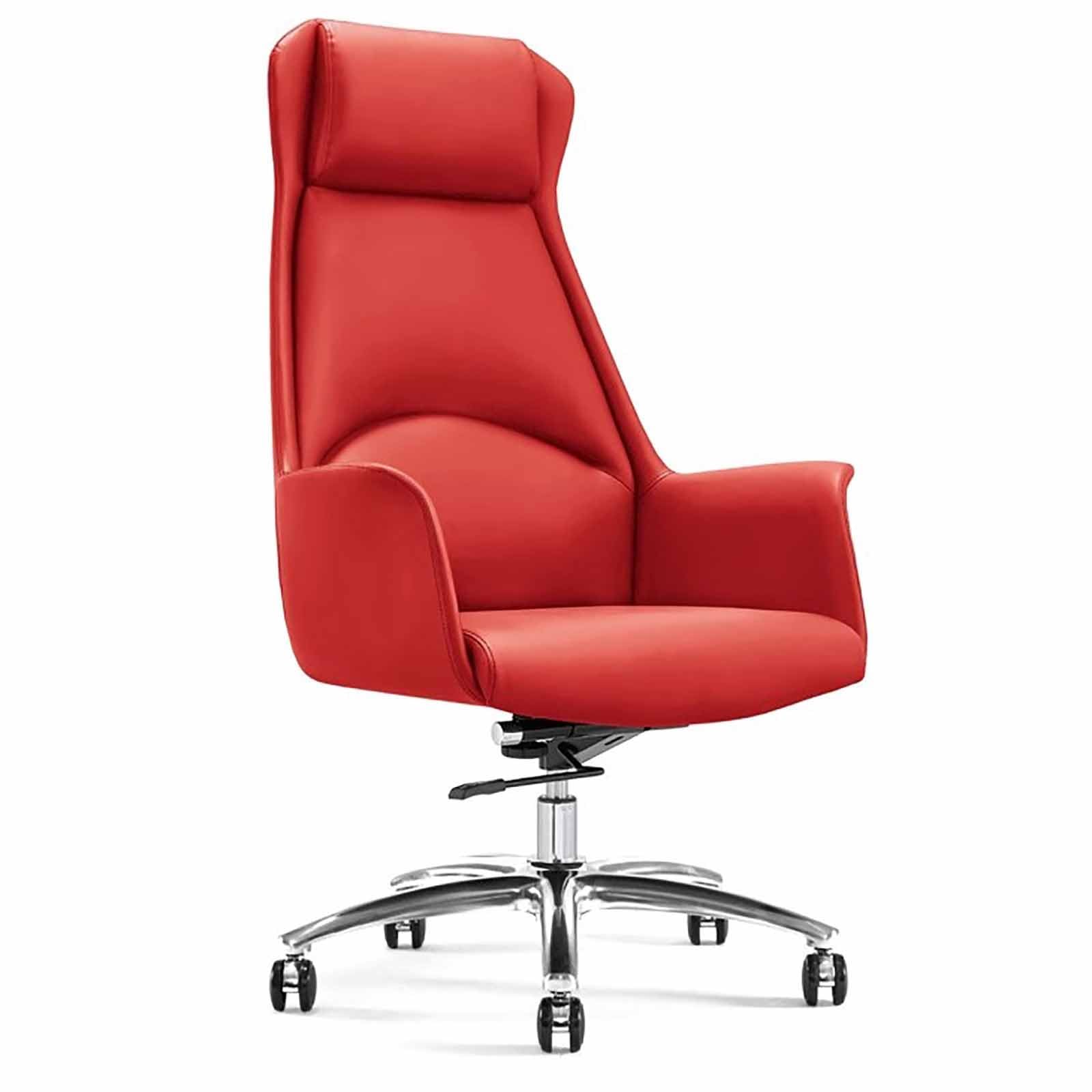 MYUYEE Black Leather Executive Office Chair, Ergonomic Reclining Swivel Chair For Home And Study, Adjustable Height, Comfortable Design For Long Hours (Red)