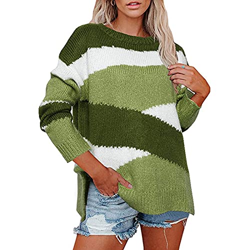 Briskorry Onregelmatig gestreepte gebreide trui met lange mouwen, losse warme ronde hals, herfst, winter, splice kleurblok, bovenstuk, top, sweatshirt, casual trui - Image 3