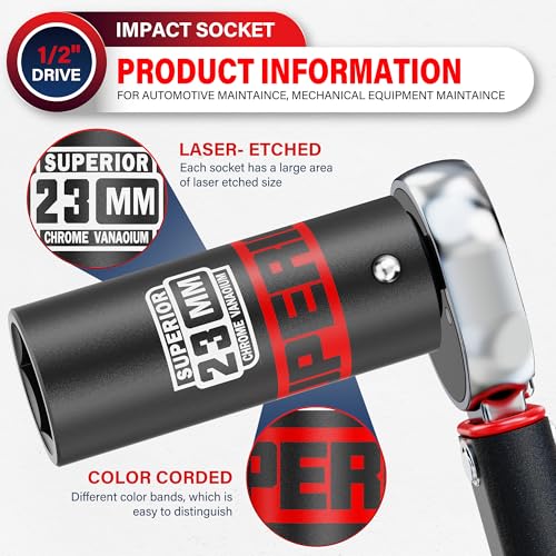 Image of 1 /2 inch Drive Impact Socket, 23 mm Deep Socket, Metric, 6 Point, CR-V, for Automotive Maintaince, Mechanical Equipment Maintaince