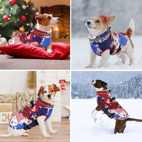 Image of Dogcheer Dog Winter Coat, American Flag Dog Jacket with Harness- Flag,XL | Adjustable Puppy Warm Coat with Zipper, Waterproof Dog Puffer Jacket, Pet Fleece Jacket Snowsuit for Small Medium Large Dogs
