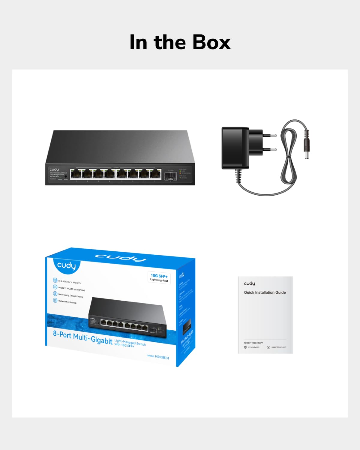 Cudy Switch 8-Portowy 2,5G 1x10G SFP+ Zarządzalny Multi-Gigabit HS108ES1 | Przepustowość 60Gbps, Cichy Fanless Metalowy RJ45, VLAN QoS IGMP LAG, Desktop Naścienny, WiFi 6/7 Routery APs NAS PCs