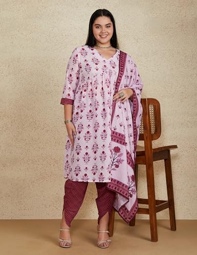 Image of Amazon Brand - Myx Women Printed Alia-Cut Anarkali Kurta Pant Set with Dupatta (Available in Plus Sizes)