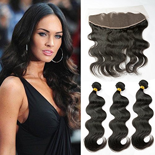 Coco's Hair Virgin Brazilian Hair Lace Frontal Closure with 3 Bundles Hair Weave Body Wave Remy Human Hair Natural Color(Hair Wefts+1 Frontal) (10"10“10”+10”)