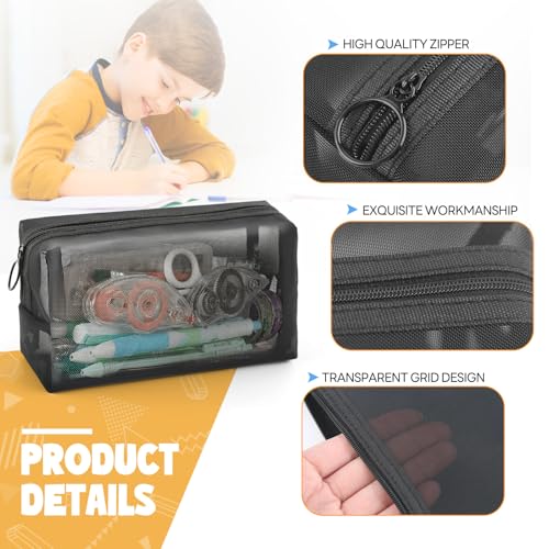 Image of Mesh Pencil Case 3 Pack Clear Pencil Pouch, Pencil Bag, Cosmetic Toiletry Bag for Purse, College Essentials School Supplies (Black)