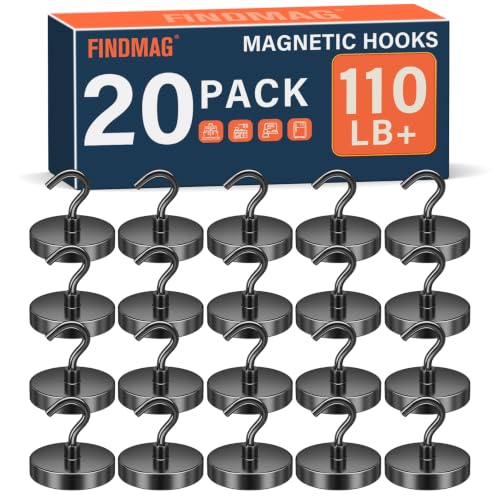 Image of FINDMAG Black Magnetic Hooks, 110LB+ Magnet Hooks for Fridge, 20 Pack
