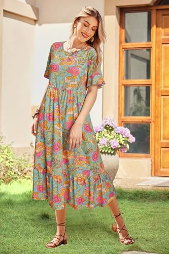 Image of STYLEWORD Womens Summer Casual Short Sleeve Flowy Midi Beach Dress