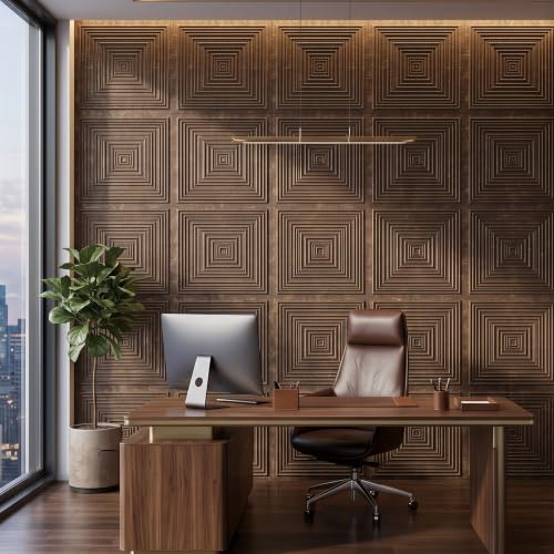Image of Kayra Decor 3D PVC Wall Panels for Bedroom & Living Room | Pryamid Design |Magnum Brown Color | 19.7 x 19.7 Inch | Pack of 18 | 42.48 Sq Ft