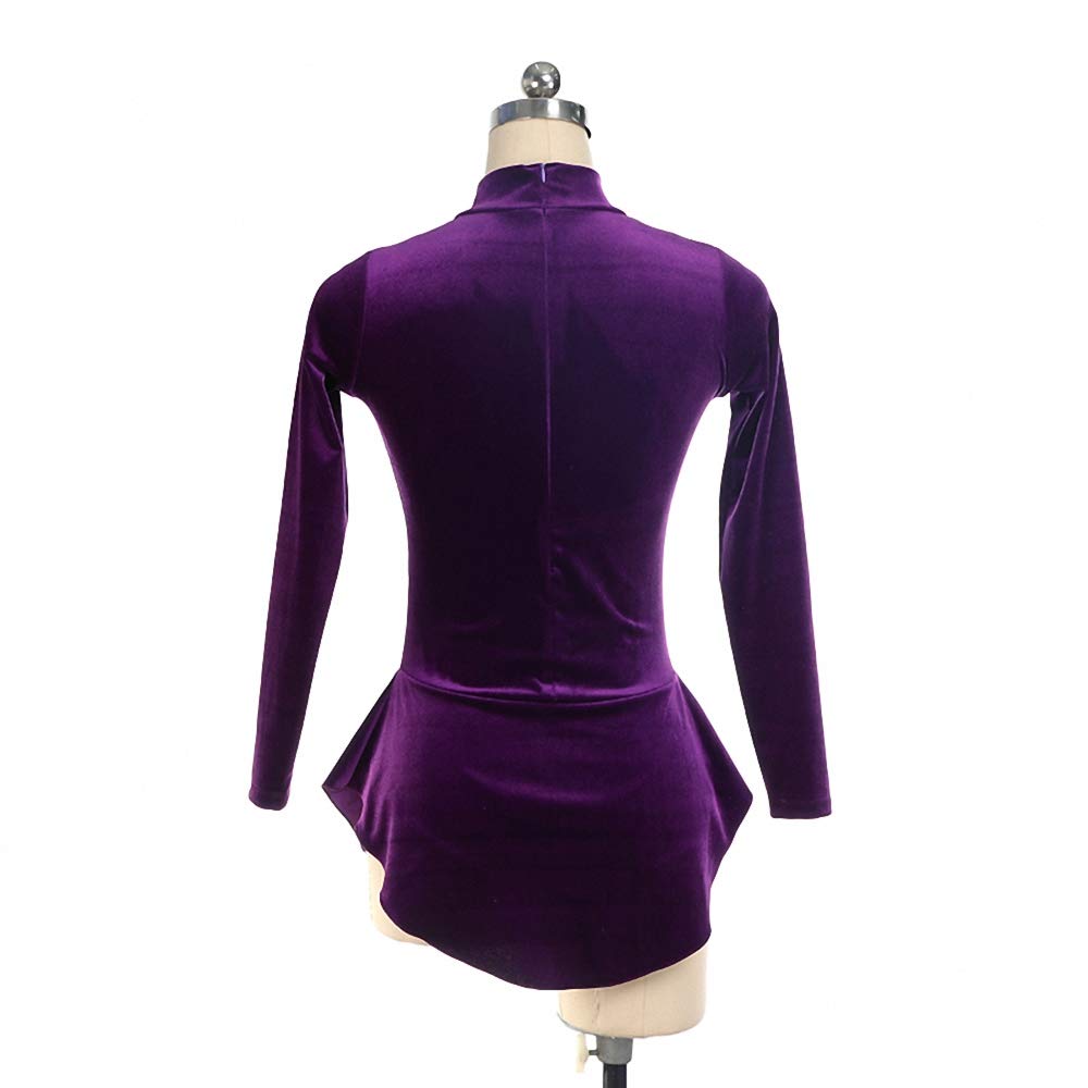 Girls's Ice Skating Dress Solid Color Velvet Children Handmade Dance Figure Leotards for Performance