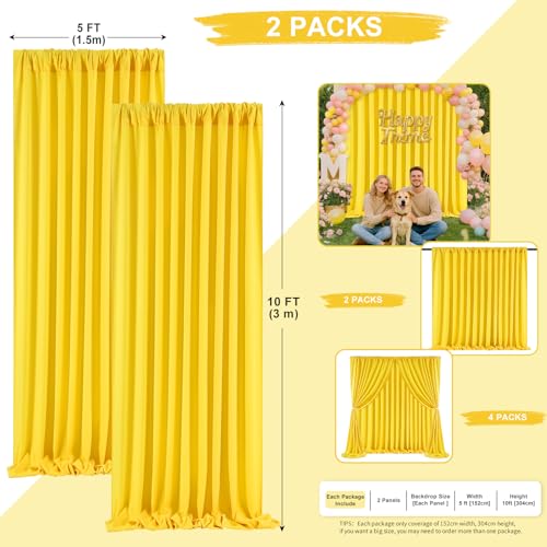 Image of Yellow Backdrop Curtains 2 Panels 5ft x 10ft Polyester Wrinkle Free Fabric Lemon Yellow Drapes for Backdrop Birthday Party Wedding Baby Shower Decorations