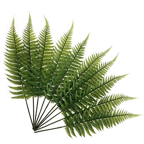 PASYOU Artificial Foliage Plants Fake Plastic Grass Faux Shrubs Simulation Fern Leaf Real Decoration for Indoor Outdoor Home Decor Garden Party Balcony Patio Planter Filler DIY - Ferns Leaves 10 Pcs