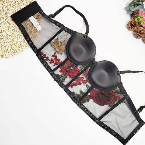 Women's 3D Floral Embroidered Mesh Corset Top, See-Through Cami, No Bra Needed3