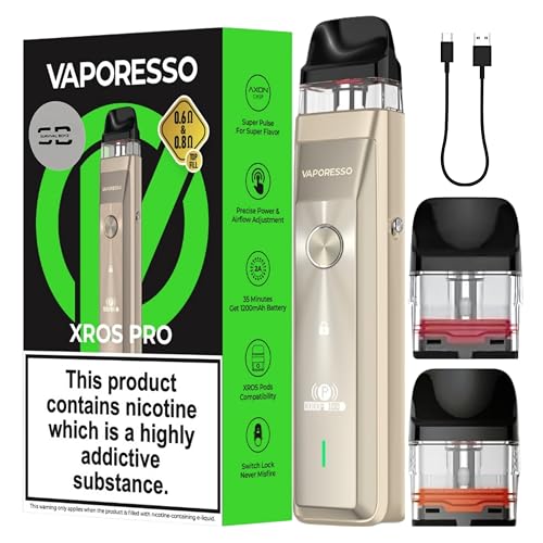 Vaporesso Xros Pro Pod Vape Kit [Champagne Gold] - Available in 9 Colours - 1200mAh Battery 2A Fast Charging (35 Min) 30W Output First Super Pulse Pod - Works with all XROS Pods - No Nicotine